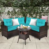 4 Pcs Outdoor Cushioned Rattan Furniture Set