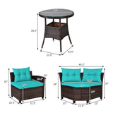 4 Pcs Outdoor Cushioned Rattan Furniture Set