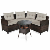 4 Pcs Outdoor Cushioned Rattan Furniture Set