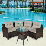 4 Pcs Outdoor Cushioned Rattan Furniture Set