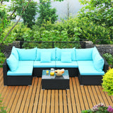 7-Piece Outdoor Sectional Wicker Patio Sofa Set with Tempered Glass Top