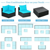 7-Piece Outdoor Sectional Wicker Patio Sofa Set with Tempered Glass Top