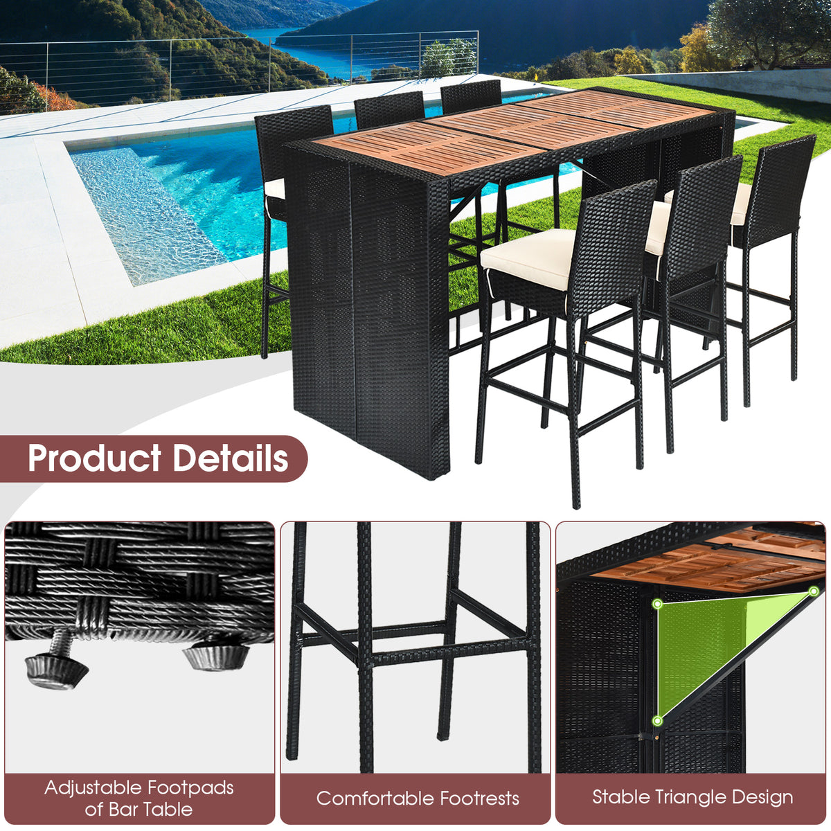 7 Pieces Patio Rattan Wicker Dining Furniture Set