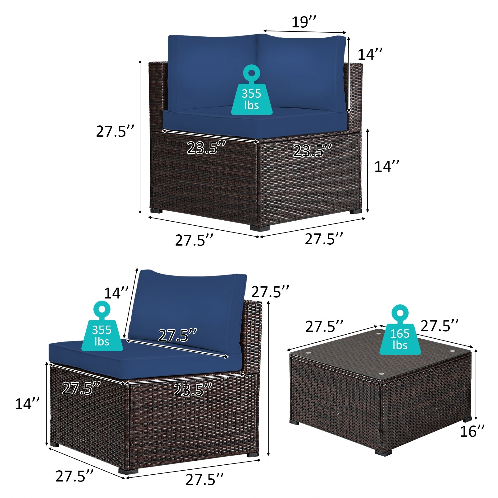 6 Pieces Patio Furniture Sofa Set with Cushions for Outdoor