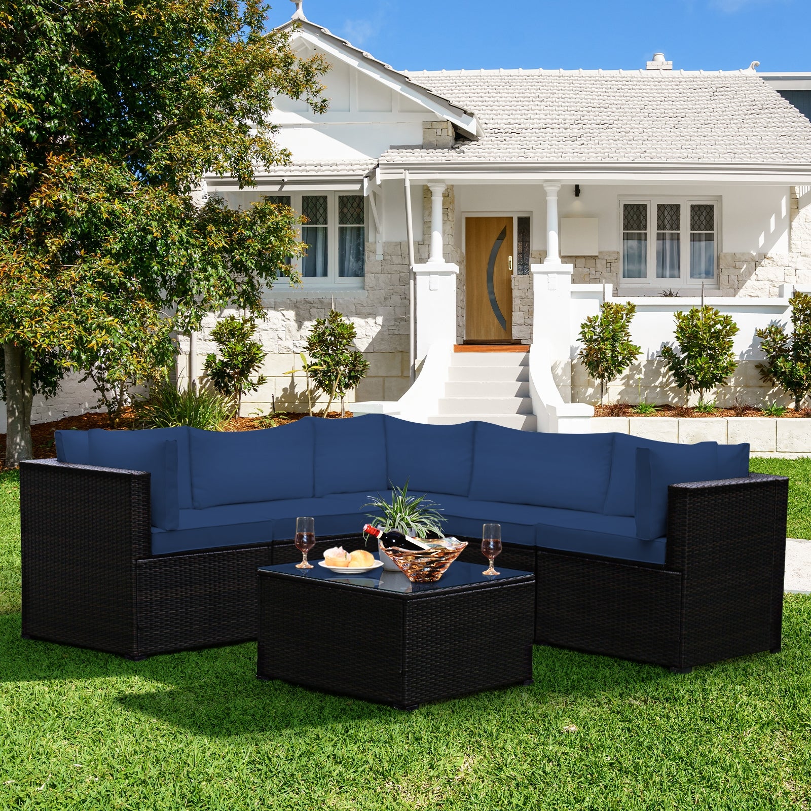 6 Pieces Patio Furniture Sofa Set with Cushions for Outdoor