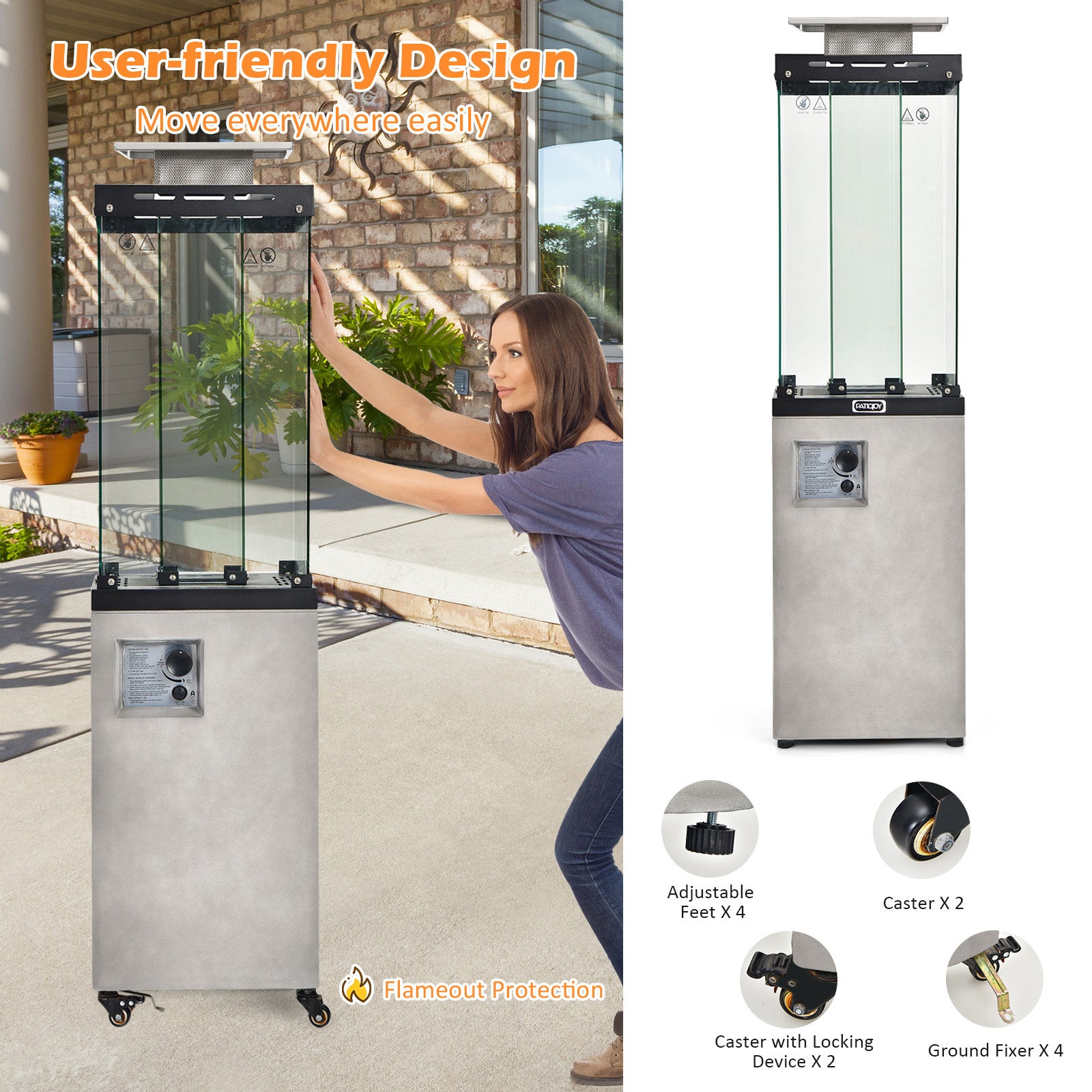 41 000 BTU Propane Patio Heater with Lockable Wheels