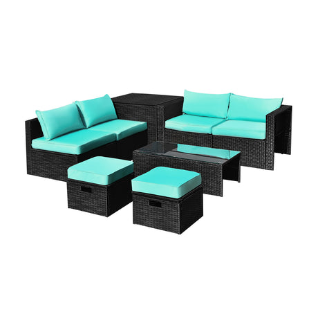 8 Pieces Patio Rattan Storage Table Furniture Set