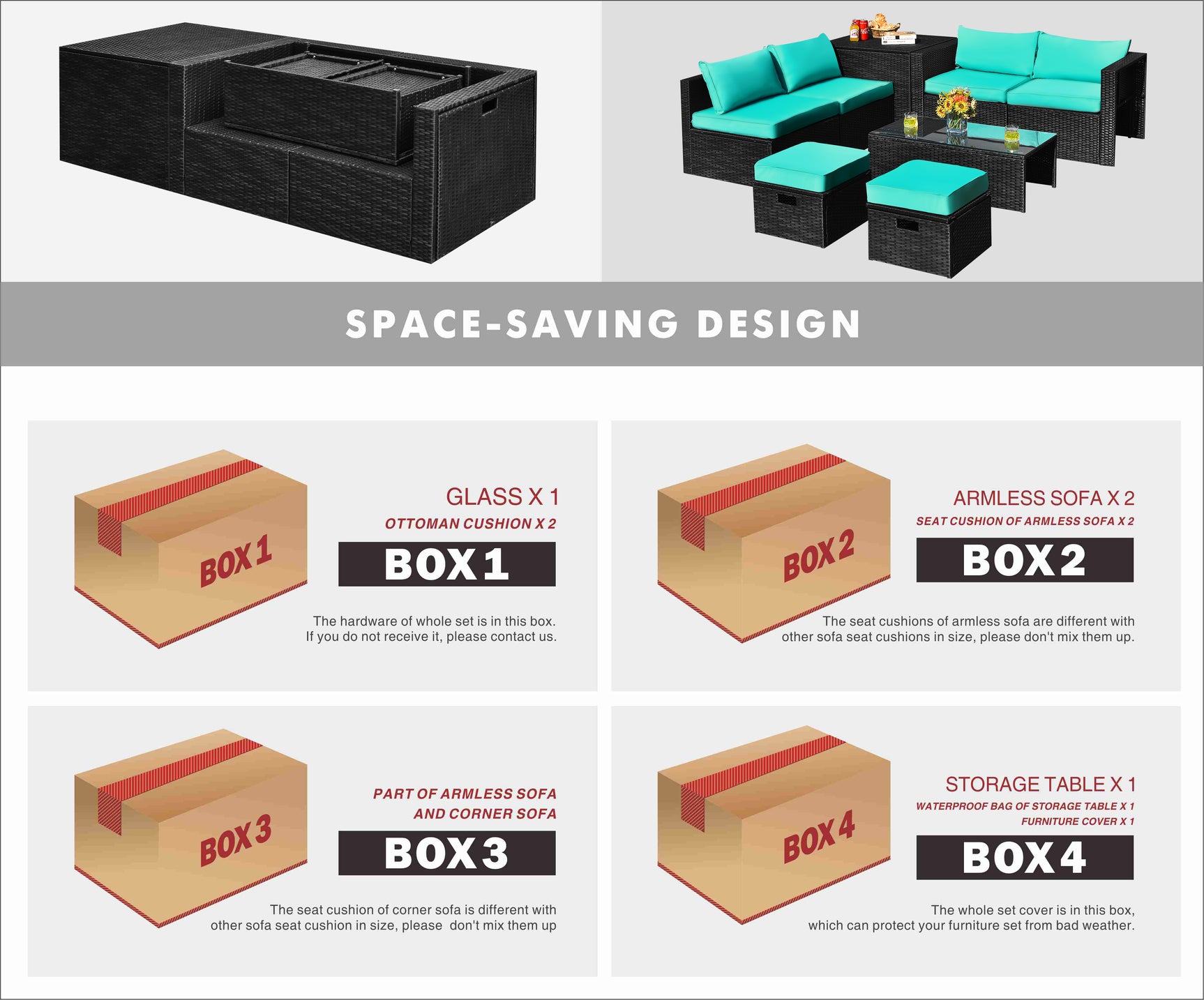 8 Pieces Patio Rattan Storage Table Furniture Set