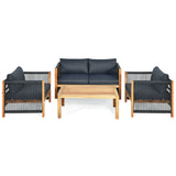 4 Pieces Acacia Wood Outdoor Patio Furniture Set