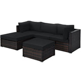 5 Pieces Patio Sectional Rattan Furniture Set with Ottoman Table