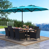 10 Piece Outdoor Dining Set with 15 Feet Double-Sided Twin Umbrella