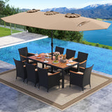 10 Piece Outdoor Dining Set with 15 Feet Double-Sided Twin Umbrella