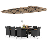 10 Piece Outdoor Dining Set with 15 Feet Double-Sided Twin Umbrella
