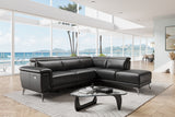 Valencia Pista Modern Top Grain Leather Reclining Sectional Sofa with Right-Hand Facing Chaise, Black Scene diagram
