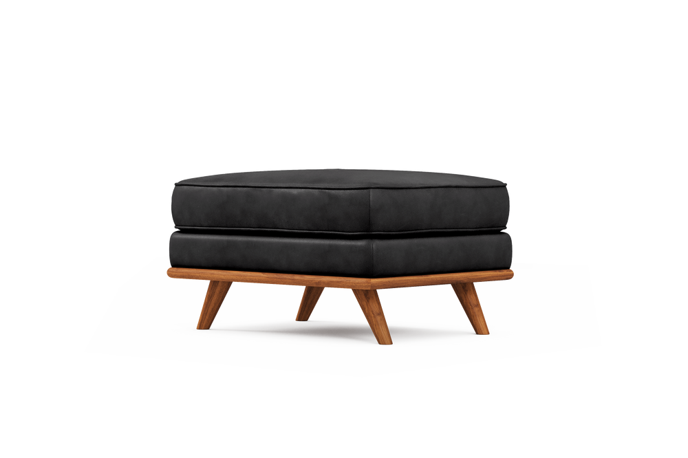 Valencia Artisan Top Grain Leather Ottoman, Black Color