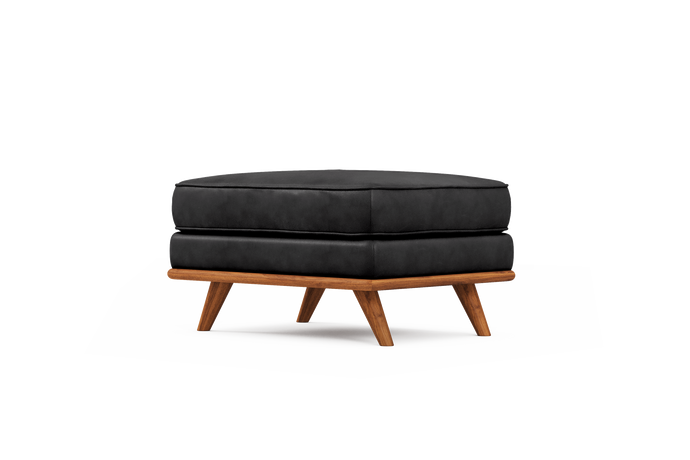 Valencia Artisan Top Grain Leather Ottoman, Black