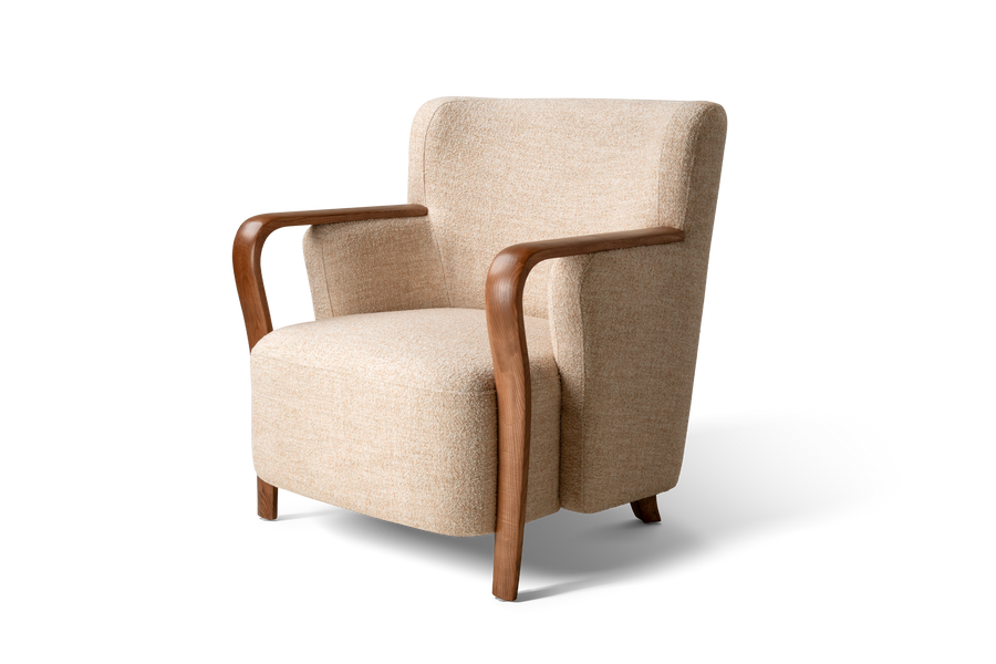 Valencia Emma Fabric Accent Chair with Walnut Wood Armrest, Warm Beige