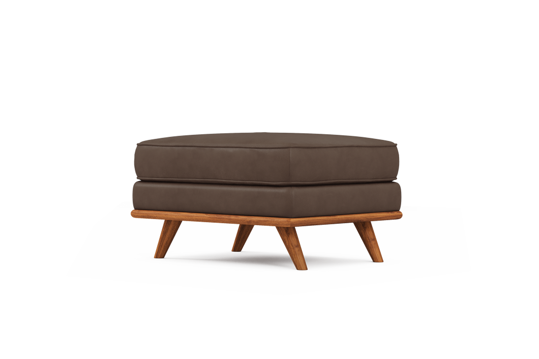 Valencia Artisan Chocolate Leather Ottoman | Premium Comfort & Style Front view