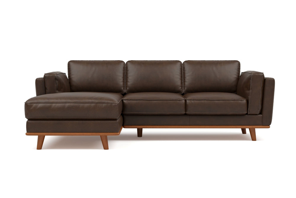 Valencia Artisan Top Grain Leather Three Seats with Left Chaise Leather Sofa, Chocolate