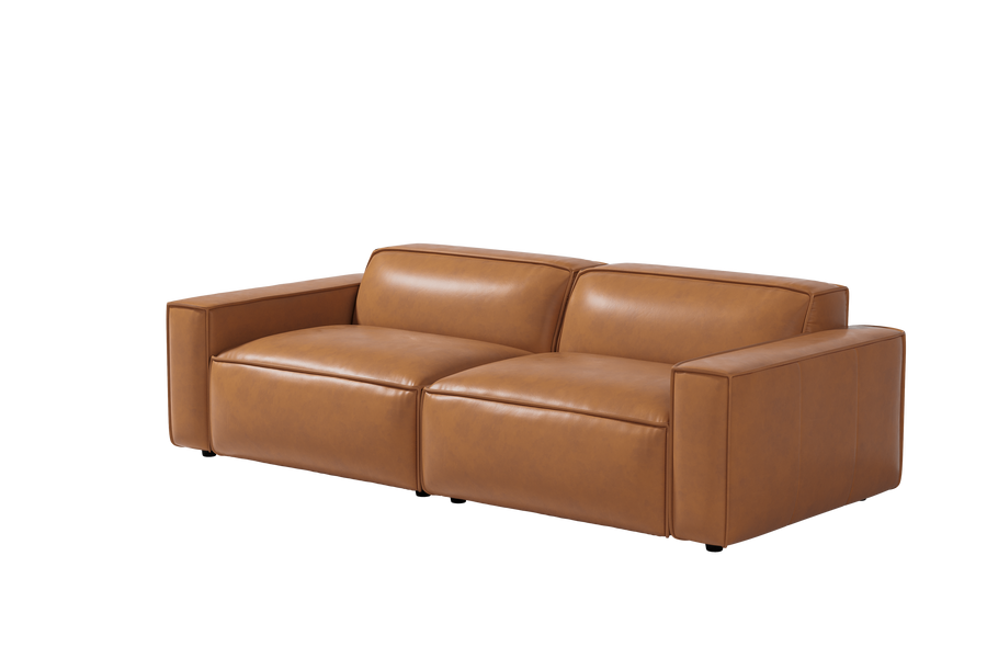 Valencia Nathan Full Aniline Leather Modular Sofa with Down Feather, Loveseat, Caramel Brown Color