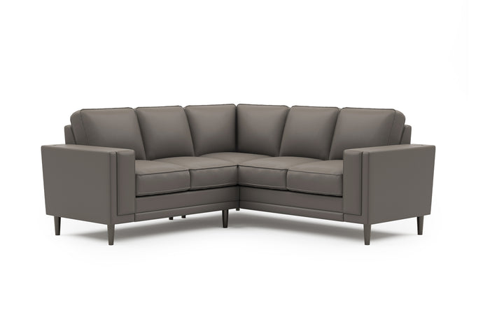 Valencia Scarlett L-shape Corner Leather Sectional Sofa, Modern Grey