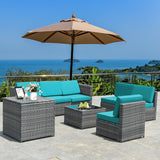 8 Piece Wicker Sofa Rattan Dinning Set Patio Furniture with Storage Table