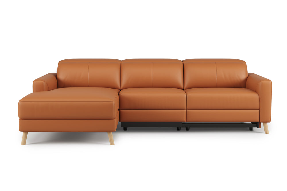 Valencia Elodie Top Grain Leather Sectional Sofa, Three Seats with Left Chaise, Cognac