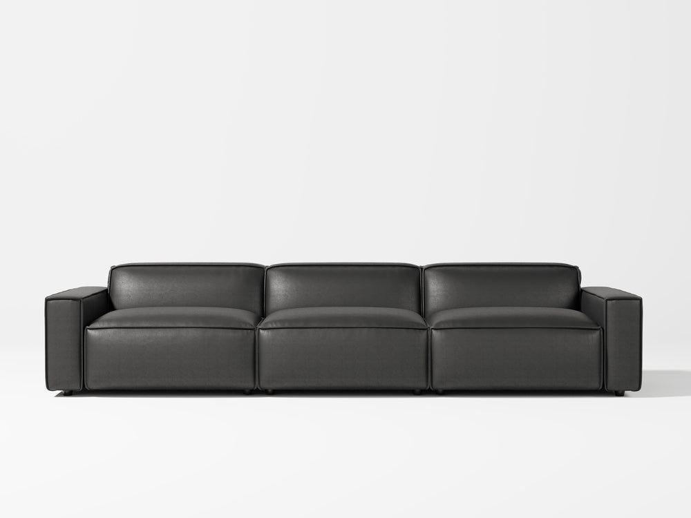 Valencia Nathan Full Aniline Leather Modular Sofa with Down Feather, Three Seats, Black Color