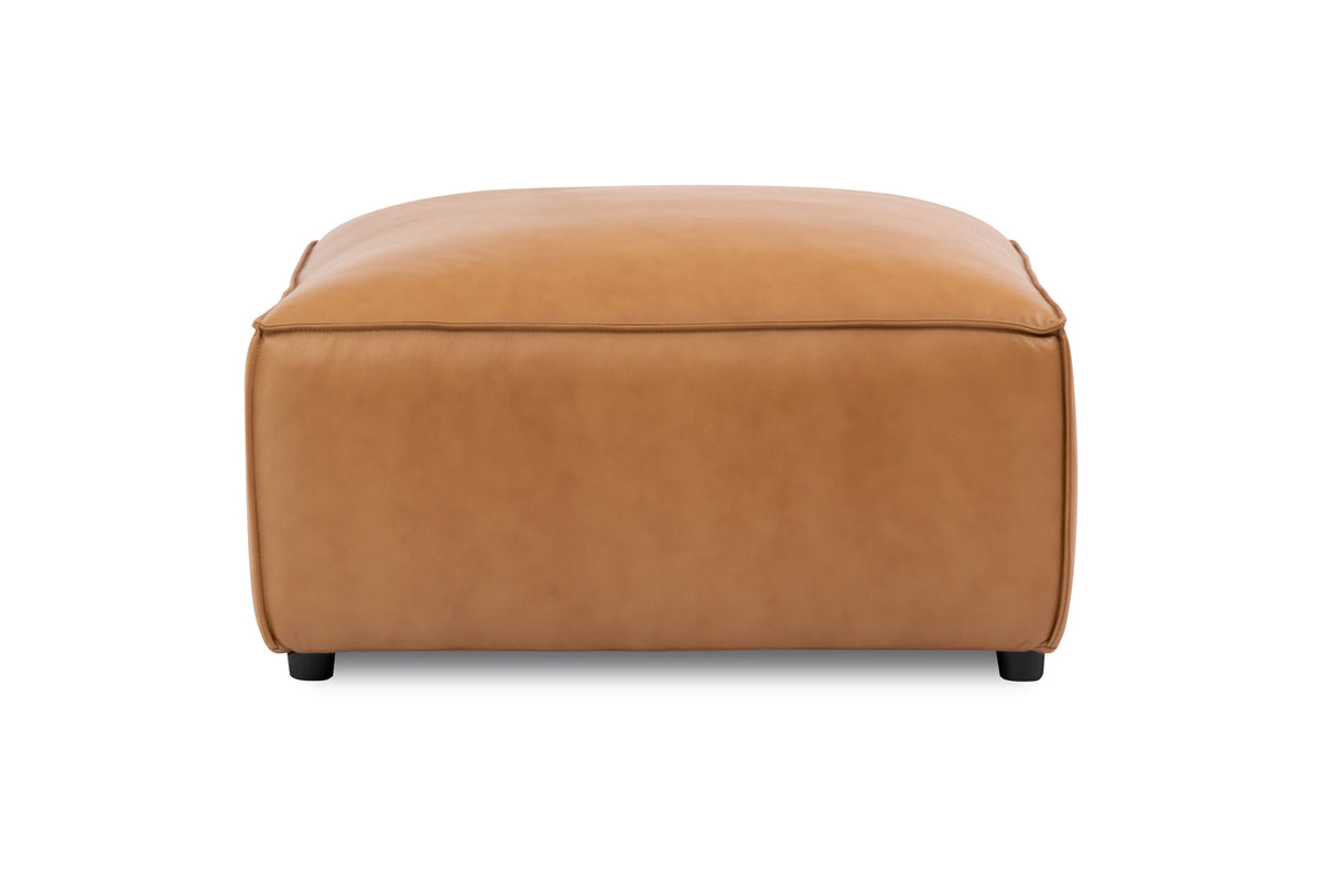 Valencia Nathan Full Aniline Leather Ottoman, Caramel Brown