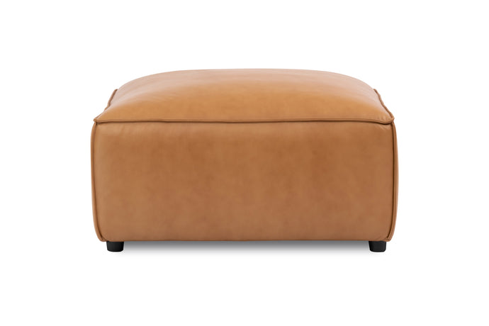 Valencia Nathan Full Aniline Leather Ottoman, Caramel Brown