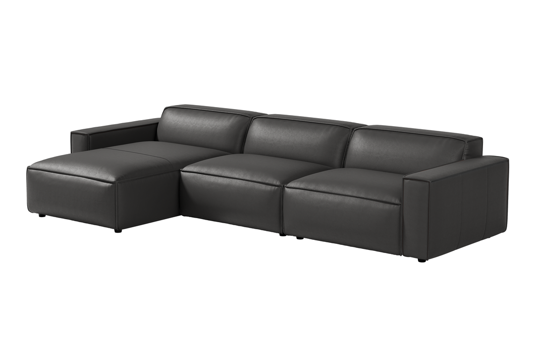 Valencia Nathan Full Aniline Leather Modular Sofa with Down Feather, Left Chaise, Black Color