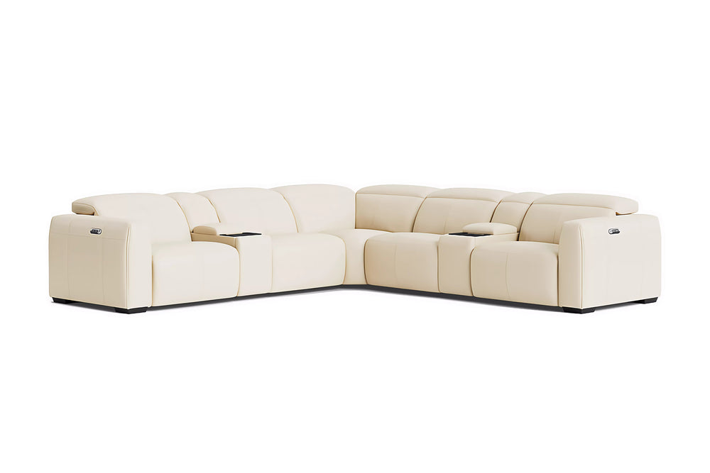 Valencia Carmen Leather L-Shape Dual Recliners with Console Sofa, Beige
