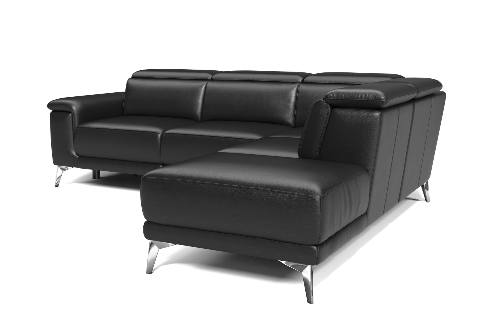 Valencia Pista Modern Top Grain Leather Reclining Sectional Sofa with Right-Hand Facing Chaise, Cognac Left side White background picture