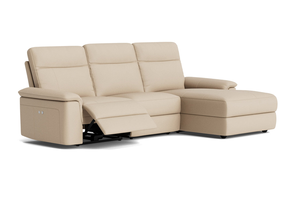 Valencia Heidi Top Grain Leather Sofa, Three Seats with Right Chaise, Cream