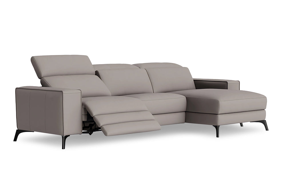 Valencia Esther Top Grain Leather Sofa, Three Seats with Right Chaise, Light Grey