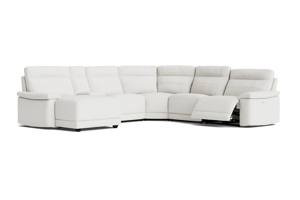 Valencia Vivian Top Grain Leather L-Shape with Console Sofa, Winter White