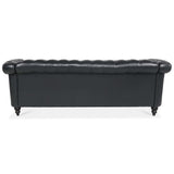 Rear view of the black PU Chesterfield sofa