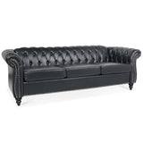 Chesterfield sofa with rolled arms, three-quarter view