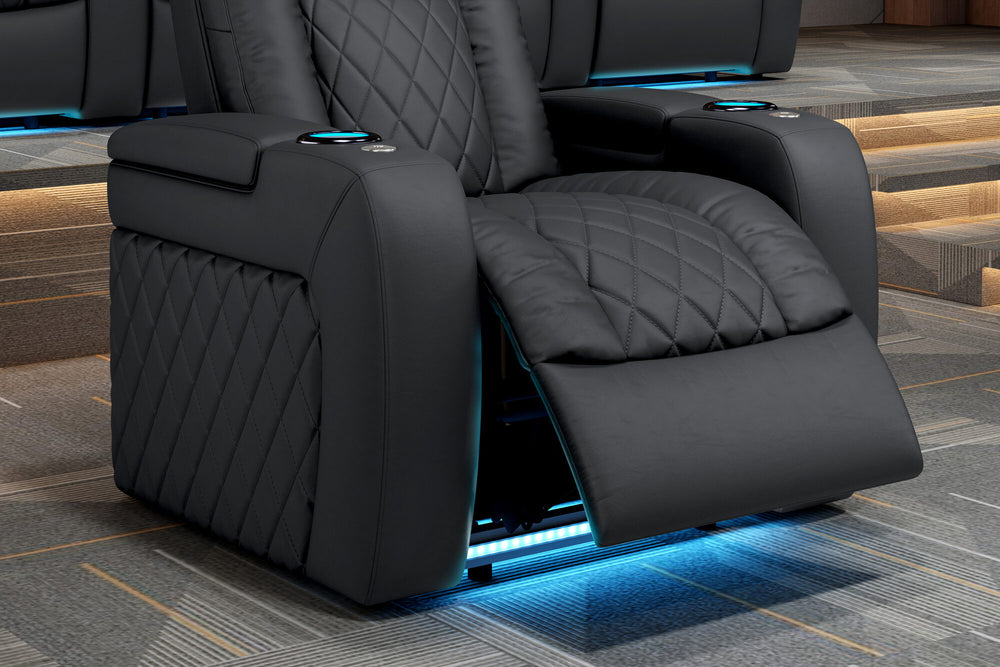 Valencia 2025 New Tuscany Leather Home Theater Seating Row of 4 Loveseat Left, Charcoal Grey