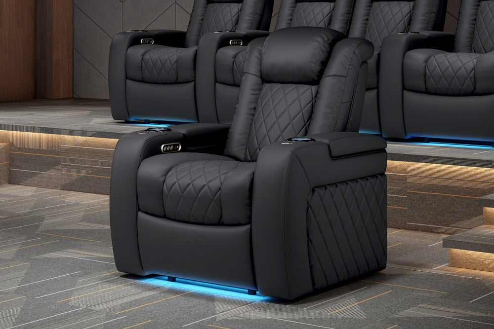 Valencia 2025 New Tuscany Leather Home Theater Seating Row of 4 Loveseat Left, Charcoal Grey