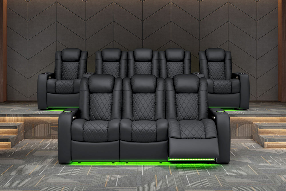 Valencia 2025 New Tuscany Leather Home Theater Seating Row of 4 Loveseat Left, Charcoal Grey