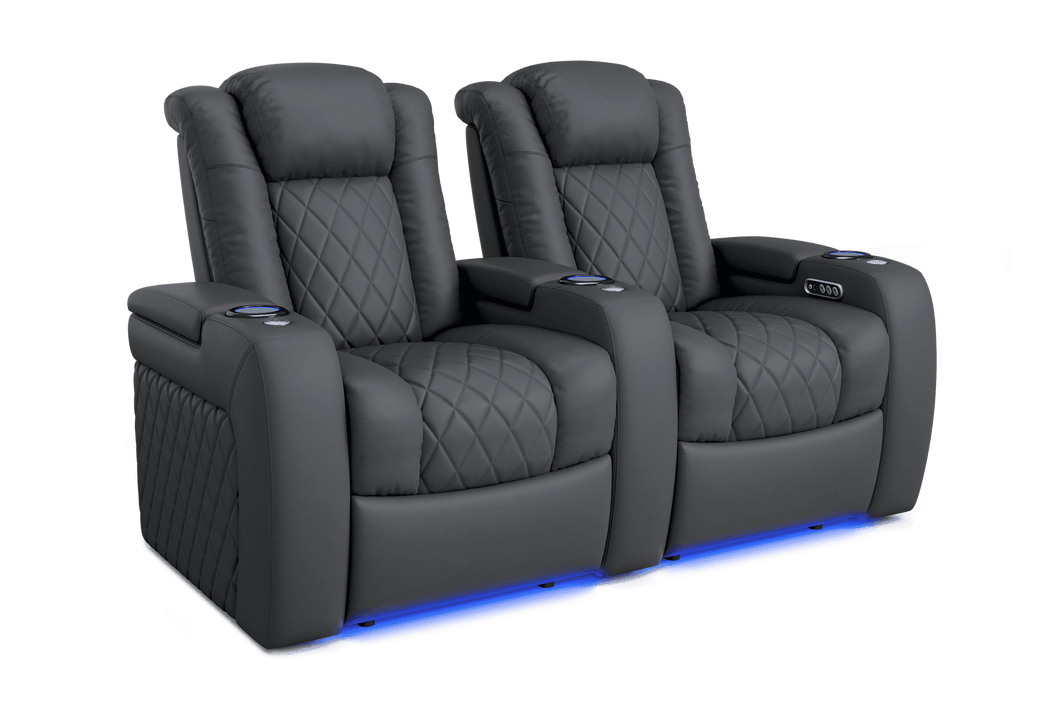 Valencia 2025 New Tuscany Leather Home Theater Seating Row of 2, Charcoal Grey