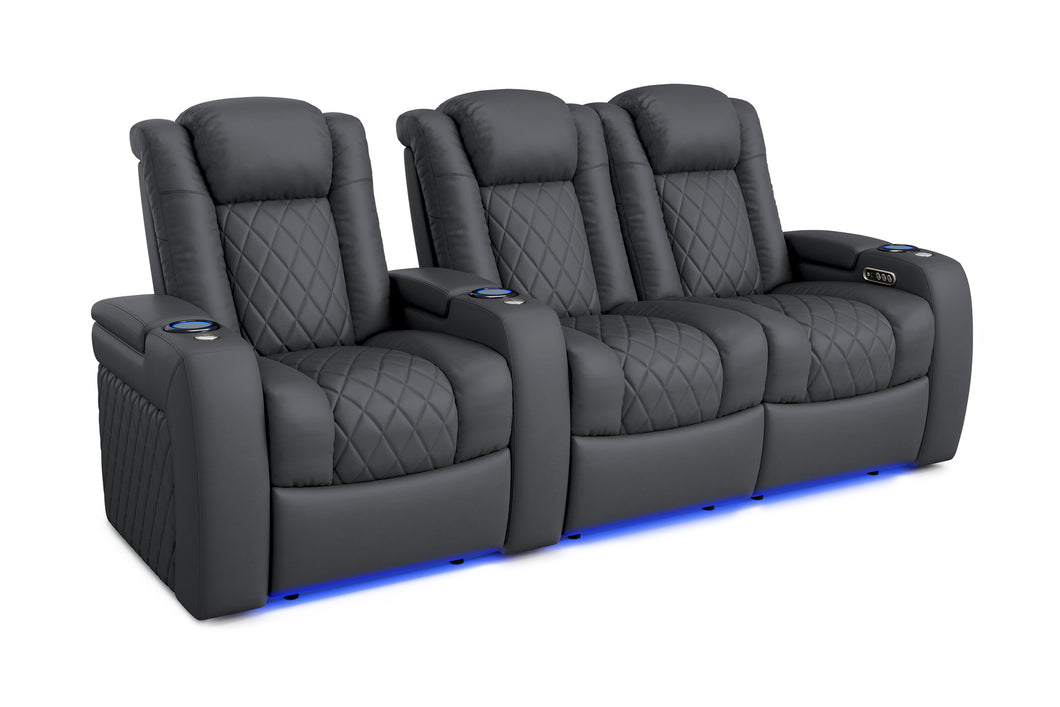 Valencia 2025 New Tuscany Leather Home Theater Seating Row of 3 Loveseat Right, Charcoal Grey