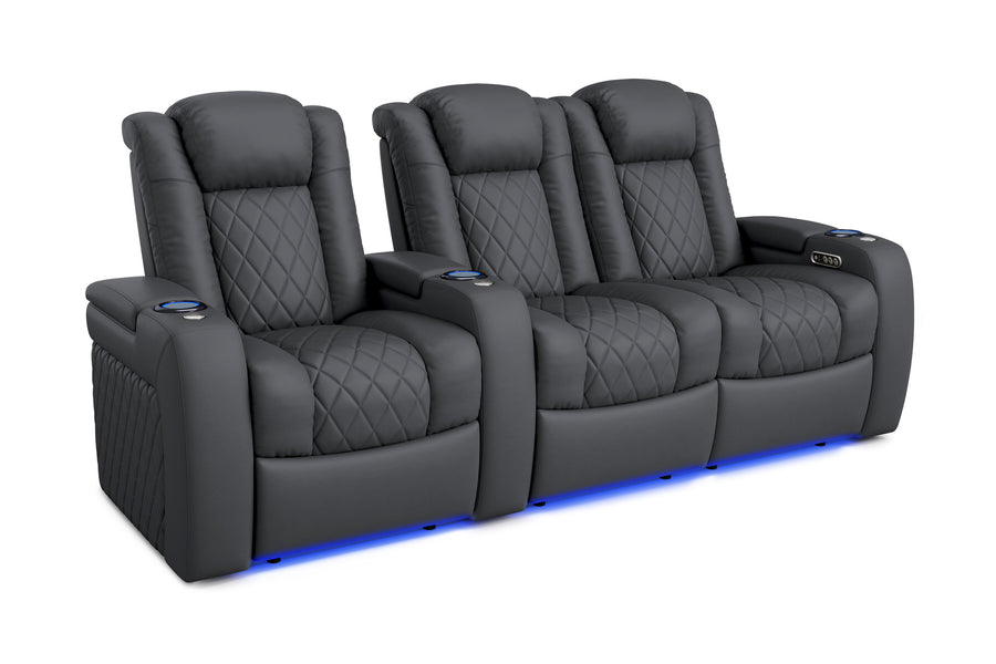 Valencia 2025 New Tuscany Leather Home Theater Seating Row of 3 Loveseat Right, Charcoal Grey