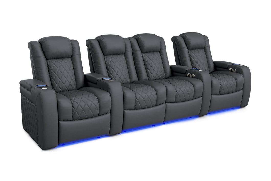 Valencia 2025 New Tuscany Leather Home Theater Seating Row of 4 Loveseat Center, Charcoal Grey
