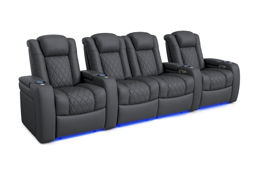Valencia 2025 New Tuscany Leather Home Theater Seating Row of 4 Loveseat Center, Charcoal Grey