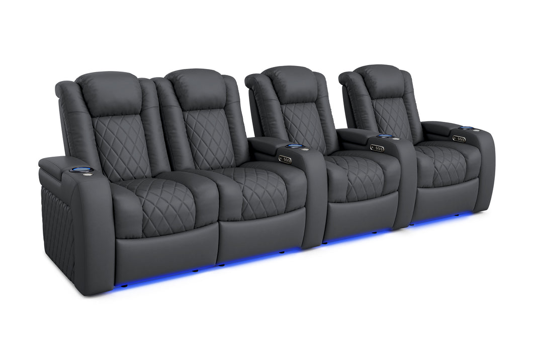 Valencia 2025 New Tuscany Leather Home Theater Seating Row of 4 Loveseat Left, Charcoal Grey