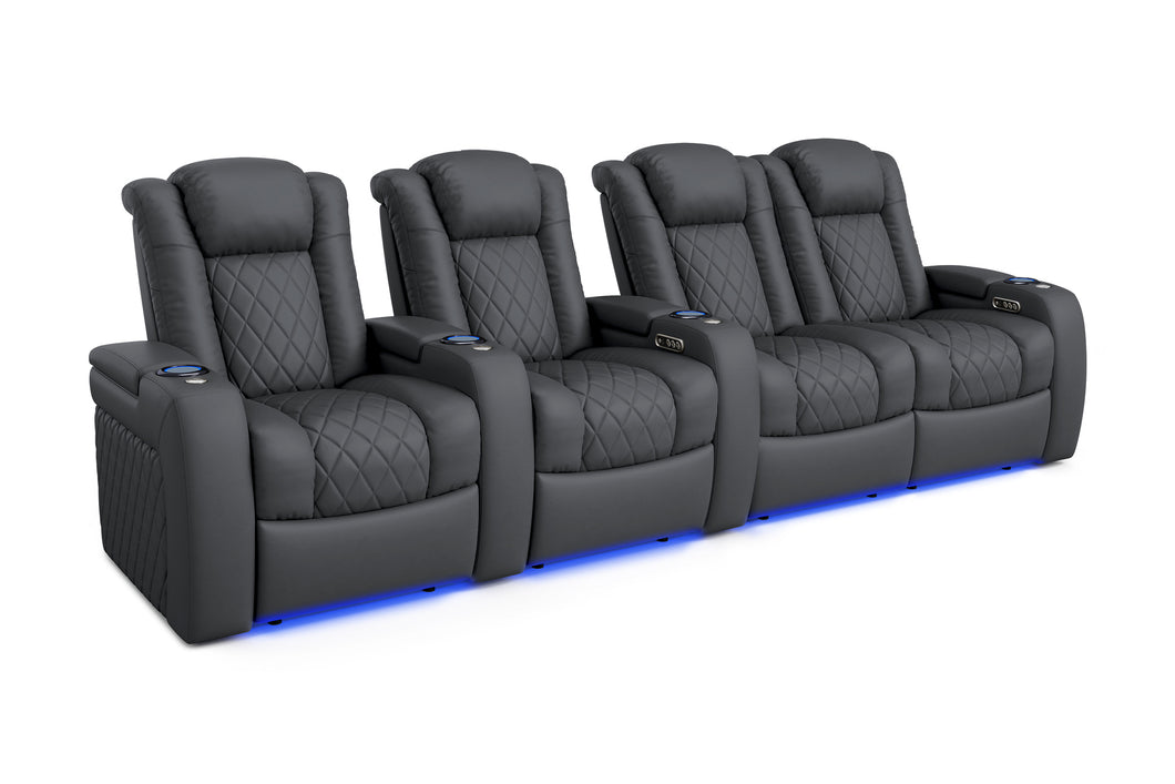Valencia 2025 New Tuscany Leather Home Theater Seating Row of 4 Loveseat Right, Charcoal Grey