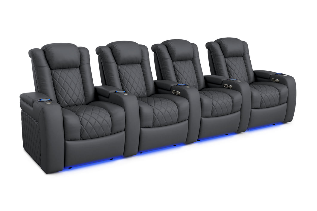 Valencia 2025 New Tuscany Leather Home Theater Seating Row of 4, Charcoal Grey
