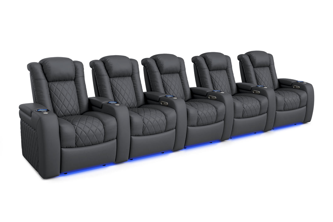 Valencia 2025 New Tuscany Leather Home Theater Seating Row of 5, Charcoal Grey